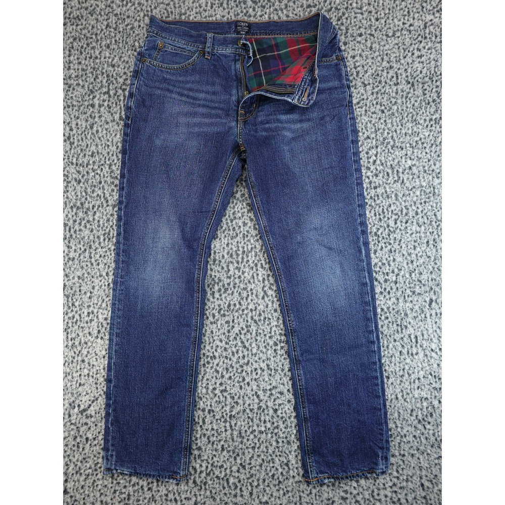 J.Crew The Sutton Jeans Mens 31x30 Blue Flannel Lined Plaid Straight Leg